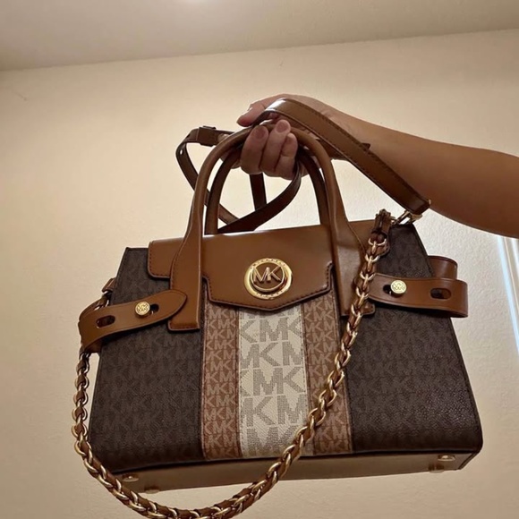 Michael Kors Brown and Cream Satchel with Gold Accents - Picture 1 of 3